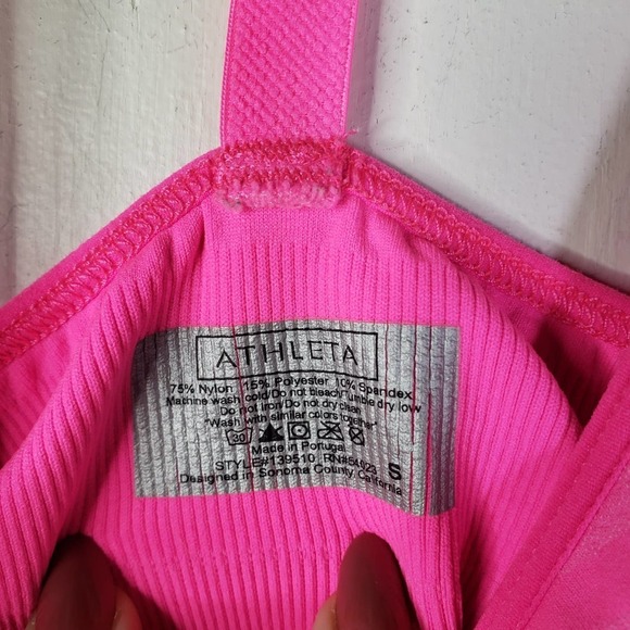 Athleta Seamless Racerback‎ Tank Top Built In Bra S Neon Pink Stripe - Picture 3 of 6